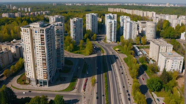 Вид на городской район с высотными жилыми домами, рисую выбор между новостройками и вторичными